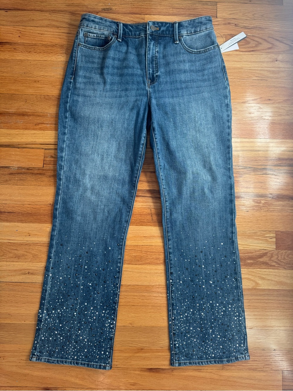 Talbots Blue Denim Boot Cut Jeans with Hem Embellishment